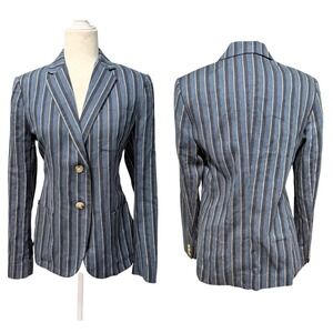 Lauren Ralph Lauren Blazer Womens 8 Blue Multi Striped Cotton Linen Tailored NWT